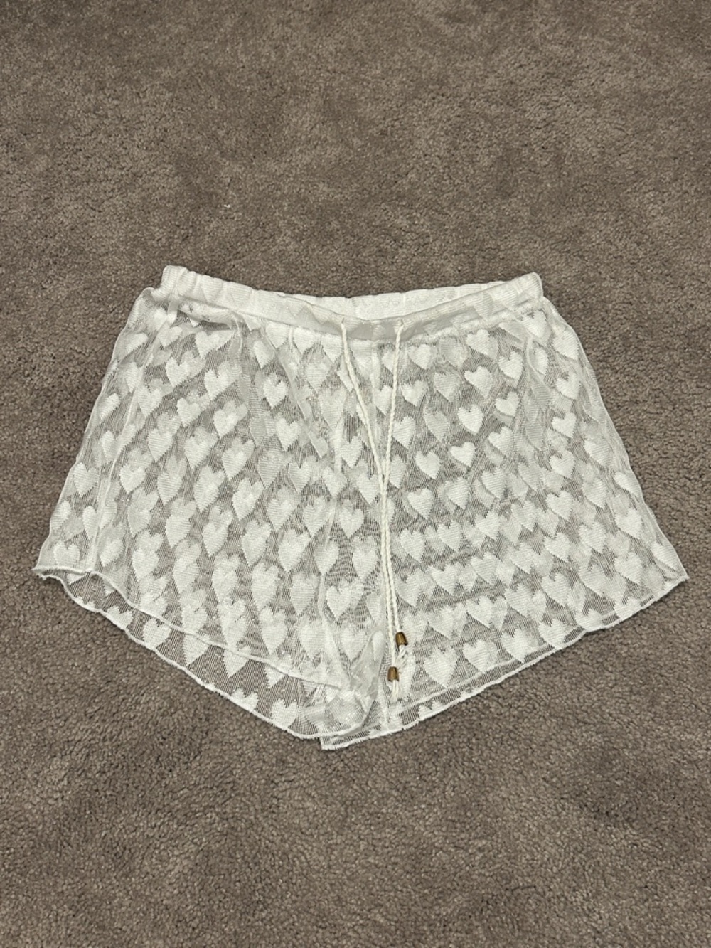 Lightweight White Crochet heart Women’s Shorts